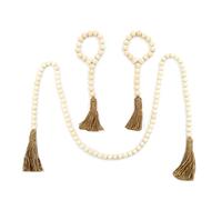 Qaonsciug Lot de 3 guirlandes de perles en bois avec pompons - Perles de prière - Décoration murale à suspendre pour la maison