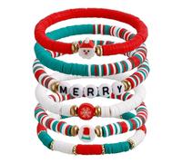 Qaonsciug Lot de 6/7 bracelets en argile avec lettres colorées - Étoile, bonhomme de neige, arbre de Noël, taille unique, Comme décrit