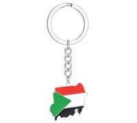 Qaonsciug Porte-clés en acier avec pendentif drapeau du Soudan pour homme et femme - Bague pour sac, voiture, bijoux souvenir de Noël, Argenté., taille unique