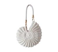 Qaonsciug Sac à main tissé à la main en coquillages pour femme, sac à main pour la plage, le soir, cadeau de hoboes tissé à la main, blanc, One Size