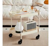 QAQCDAHJI Movable Double-Layer Storage Shelf, Living Room Coffee Table, Multi-Functional and Practical Trolley Suitable for Small Spaces (Pink)(Khaki)