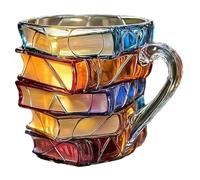 QAQCDAHJI Mug Livre Peint, Mug à Café Peint à la Main en 3D, Tasse à Café en Verre de 325 ml (11 oz) avec Livres Empilés, for Lecteurs, Bibliothécaires et Amateurs de Littérature
