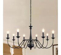 QAREHL Suspension Luminaire Industrielle, 8 Lumière Lustre Noir Lampe Suspendue, Lustre Salle à Manger, Suspension Salon, Cuisine, Chambre, Ampoule E14