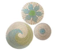 Qarido Panier mural bohème en jonc de mer tissé rond et plat - 3 tailles - Décoration murale rustique pour étagère, salon, chambre à coucher, ferme