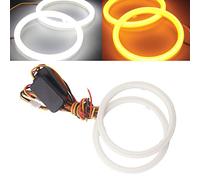 Qasim 1 Paire 100MM Angel Eyes Blanc/Ambre Switchback COB LED Halo Anneau Yeux d'ange LED Phares Antibrouillards Phare avec Coquille De Coton 12V DC