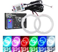 Qasim 1 Paire 120MM Angel Eyes RGB LED COB Anneau de Halo Yeux d'ange Universel pour DRL Phare de Voiture de Moto Lampe d'Avertissement avec Couverture Contrôle Bluetooth Mobile APP 12V DC