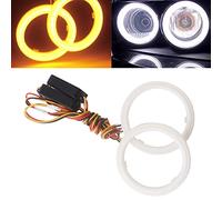 Qasim 1 Paire 70mm Angel Eyes 12V COB LED avec Housse en Coton Halo Anneaux Angelic LED Lumières De Voiture Auto Blanc + Ambre Double Couleur