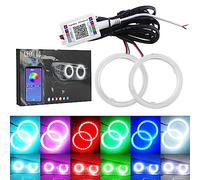Qasim 1 paire 70MM Angel Eyes RGB LED COB Anneau de Halo Yeux d'ange Universel pour DRL Phare de Voiture de Moto Lampe d'Avertissement Avec Couverture Contrôle Bluetooth Mobile APP 12V