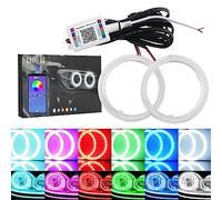 Qasim 1 paire 80MM Angel Eyes RGB LED COB Anneau de Halo Yeux d'ange Universel pour DRL Phare de Voiture de Moto Lampe d'Avertissement Avec Couverture Contrôle Bluetooth Mobile APP 12V DC