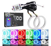 Qasim 1 Paire 90MM Angel Eyes RGB LED COB Anneau de Halo Yeux d'ange Universel pour DRL Phare de Voiture de Moto Lampe d'Avertissement avec Couverture Contrôle Bluetooth Mobile APP 12V DC