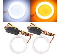 Qasim 1 paire LED Angel Eyes 60MM Halo Rings Blanc/Ambre Switchback 4014 SMD Yeux d'Ange pour Feux Diurnes DRL Phare de Voiture de Moto DC12V