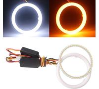 Qasim 1 paire LED Angel Eyes 95MM Halo Ring Blanc/Ambre Switchback 4014 132SMD Yeux d'Ange pour Feux Diurnes DRL Phare de Voiture de Moto DC12V