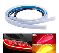 Qasim 60cm 24 pouces Rouge + Ambre LED Feux Diurnes Auto Fluide Séquentiel Clignotant Guide Bande Phare Assemblage De Voiture Moto Accessoires 2-Pack