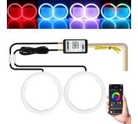 Qasim 80MM LED Angel Eyes Halo Anneaux Lumières en Coton 12V RGB Universel pour Moto Voiture Scooter Moto DRL Phare APP Contrôle Bluetooth Multicolore 2-Pack