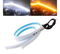 QasimLed 2-Pack 45cm flexible voiture DRL LED Strip Feux de jour avec le Guide séquentiel Turning Signal lumineux pour phares blanc et jaune imperméable à l'eau