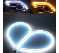 QasimLed 2-Pack 60cm voitures blanches et jaunes DRL LED feux de jour LED clignotant à circulation automatique bande de guidage de phare ensemble étanche