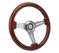 QASULER 14" Inch Flat Wooden Steering Wheel Vintage Steering-Wheel 350mm Car Wood Steeering Wheels Sports Poulie de renvoi de plateau de tondeuse à gazon(Without logo silver)