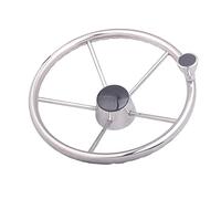 QASULER Accessoires for bateaux Volant de bateau en acier inoxydable 13,5 pouces à branches avec bouton Ensemble de gouvernail de direction de bateau