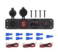 QASULER Chargeur double prise USB 4,2 A 12 V Voltmètre Allume-cigare Répartiteur ON OFF Interrupteur à bascule Panneau, for voiture Bateau Marine Panneau de commutation marin(Rot)