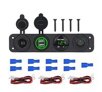 QASULER Chargeur double prise USB 4,2 A 12 V Voltmètre Allume-cigare Répartiteur ON OFF Interrupteur à bascule Panneau, for voiture Bateau Marine Interrupteur marin(Green)
