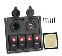 QASULER Interrupteur à bascule marche/arrêt 4 boutons 12 V/24 V, panneau de commande voiture avec double chargeur USB, for commutateurs, bateau, 5 broches V/20 A/24 V/10 A Interrupteur marin(Rot)