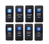 QASULER Lot de 8 interrupteurs à bascule for feux arrière voiture, bateau, camion, étanche, for 12 V, 24, style barre, bleu Panneau de commutation marin