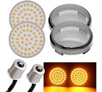 QASULER Paire de clignotants Bullet 48 LED for motos (2 1156) avec cache-lentille rouge, for Harley, Touring, Dyna, Softail, Sportster Lentille de clignotant fumée pour moto(BLACK Amber+Smoke Lens Cov