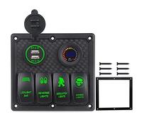 QASULER Panneau de commutation bateau marin 4 gangs avec prise voltmètre .2A double chargeur USB, for panneau d'interrupteur à bascule marche/arrêt lumière voiture Interrupteur marin(Green)