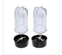 QASULER Paquet de 2 tasses hautes 16OZ avec combinaison lames croisées et plates, for presse-agrumes Magic Bullet Blender 250W MB-1001 Couvercle de lame de mixeur