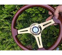 QASULER Universal 350mm 14inch Chrome Gold Spoke Wood Phoebe Steering Wheel Racing Car Three Poulie de renvoi de plateau de tondeuse à gazon