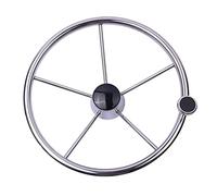 QASULER Volant de bateau 13-1/2 po en acier inoxydable à 5 branches avec bouton for marin robuste Ensemble de gouvernail de direction de bateau
