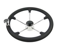 QASULER Volant marin de 15-1/2 pouces for bateau pêche à 5 branches avec poignée en mousse noire Gouvernail de bateau