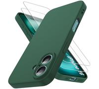 Qasyfanc Coque Compatible avec iPhone 16 et 2 Pièces Verre Trempé, [Protection Caméra] [Douce Microfibre] Antichoc Souple TPU Bumper Protection iPhone 16 Housse 6.1" -Vert