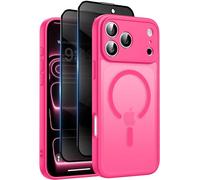Qasyfanc Coque magnétique pour iPhone 17 Pro et 2 films de confidentialité en verre trempé, compatible avec Mag safe,[Anti-jaune] translucide mat arrière antichoc de protection, rose chaude