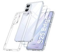 Qasyfanc Coque pour Samsung Galaxy S25 Edge avec 2 Pièces Verre Trempé, [Protection Caméra] [Protection Militaire] Antichoc Antirayures Hybrid Housse pour Samsung S25 Edge, Transparent