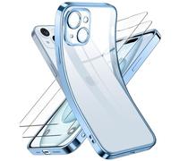 Qasyfanc Coque Protection Caméra Compatible avec Coque iPhone 15 Plus et 2 Pièces Verre Trempé, Étui iPhone 15 Plus Souple Silicone Anti-Jaune Ultra Mince Housse pour Fille, Bleu