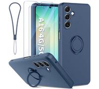 Qasyfanc Coque Protection Caméra Compatible avec Samsung Galaxy A16 5G/4G avec Support de Bague et 2 Pièces Verre Trempé, Housse de Haute Qualité Silicone Mince Bleu