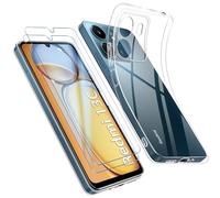 Qasyfanc Coque Protection Caméra Compatible avec Xiaomi Redmi 13C Coque et 2 Pièces Verre Trempé, Ultra Mince Étui Xiaomi Redmi 13C Souple Silicone Anti-Jaune TPU Bumper Housse, Trasparente