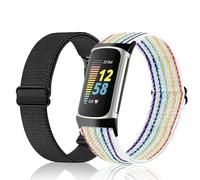 Qaum Lot de 2 bracelets élastiques tressés pour Fitbit Charge 6/Charge 5, bracelets de rechange unisexes compatibles avec Fitbit Charge 5/6 en nylon réglable, extensible, respirant, cadeau de remise