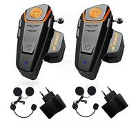 Qaurora BT-s2 1000 m Casque Bluetooth étanche Moto de Intercom interphone Casque pour 2 ou 3 Motards et Audio de 2,5 mm pour Talkie-walkie GPS Mains Libres Lecteur MP3 Radio FM(Lot de 2)