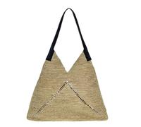 QAUUCP Sac de paille polyvalent fourre-tout Triangle Design décontracté sac à main bandoulière marée tissage sacs plage