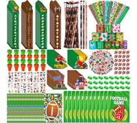 QAUYETM Lot de 340 accessoires de fête de football, mini cartes, taille-crayon, gomme, tatouages, bracelets pour équipe, cadeau idéal pour football, fête d'anniversaire