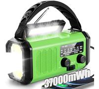 QAUYYW Radio AM/FM d'urgence à manivelle 37000 mWh avec lampe de poche LED, radio solaire, radio météo portable, chargeur de téléphone portable d'urgence pour le camping en plein air et le sauvetage