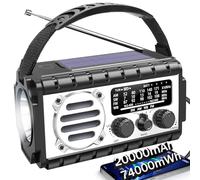 QAUYYW Radio d'urgence, 20 000 mAh/74000 mWh, radio solaire à manivelle avec alerte météo AM/FM/NOAA/SW, lampe de poche et lampe de lecture, alarme SOS, chargeur de téléphone pour ouragan d'urgence
