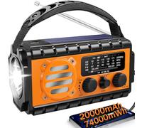 QAUYYW Radio d'urgence 74000 mWh avec météo NOAA, radio de survie portable à manivelle SW/AM/FM avec batterie solaire rechargeable à charge rapide, lampe de poche, lampe de lecture, sirène SOS pour la