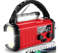 QAUYYW Radio météo d'urgence, 37 000 mWh, radio portable à manivelle NOAA/AM/FM, lampe de lecture, radio solaire, lampe de poche d'urgence SOS, plusieurs sources d'alimentation, pour ouragans et