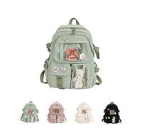 qavcg Sage Green Backpack for School, Kawaii Backpack with Kawaii Pin and Accessories, Large Capacity Waterproof Cute Kawaii Backpack for School, School Backpack for Teens Girls, Sage Green
