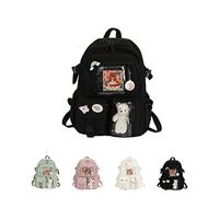 qavcg Sage Green Backpack for School, Kawaii Backpack with Kawaii Pin and Accessories, Large Capacity Waterproof Cute Kawaii Backpack for School, School Backpack for Teens Girls, Black
