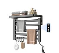 Qawner Sèche-Serviettes électrique Petit avec étagère, Radiateur Sèche-Serviettes 80W, Radiateur de Salle de Bain électrique, Température Réglable de 30 à 70°C, 55x40cm, Minuterie 1 à 24H (Noir)