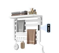 Qawner Sèche-Serviettes électrique Petit avec étagère, Radiateur Sèche-Serviettes 80W, Radiateur de Salle de Bain électrique, Température Réglable de 30 à 70°C, 55x40cm, Minuterie 1 à 24H (Blanc)